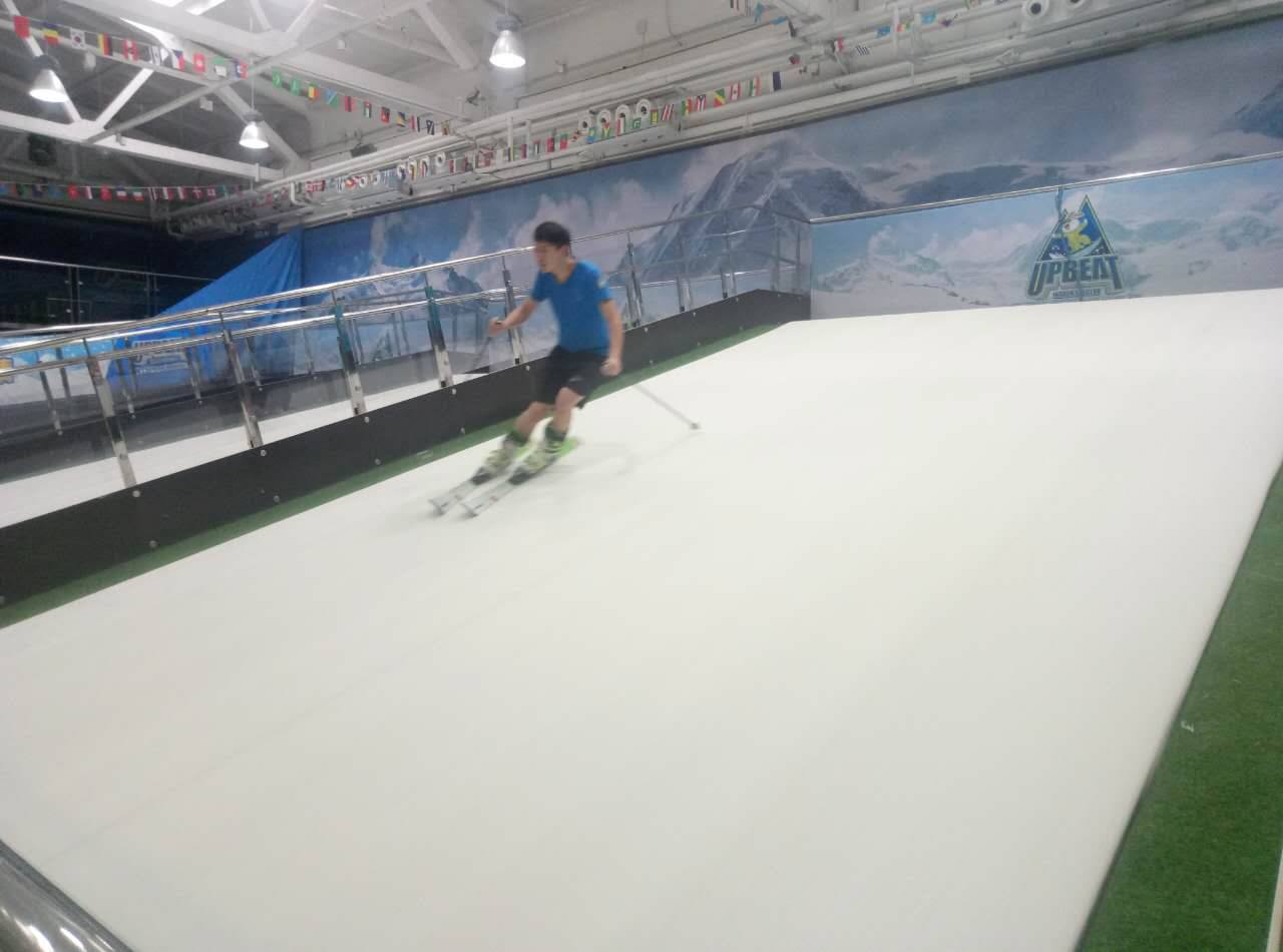 Skier practicing on PROLESKI ski simulator in Beijing, improving technique and balance in a safe indoor environment.