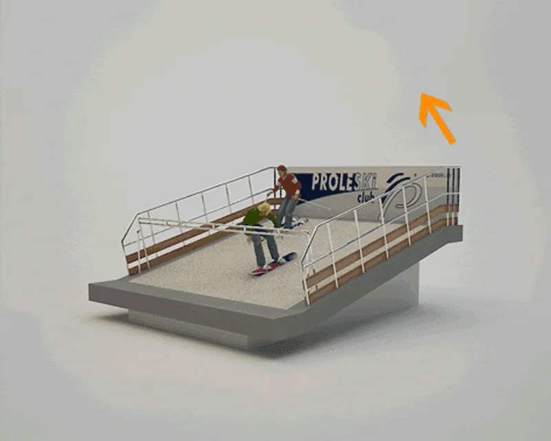 Animated view of the PROLESKI Direction ski treadmill changing incline