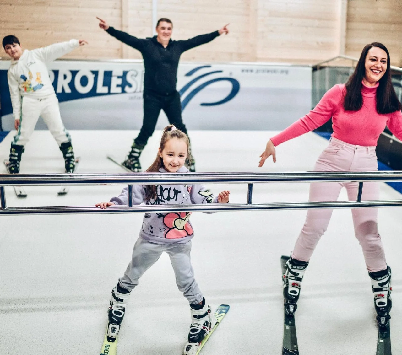 Year-Round Group Training on PROLESKI Ski Treadmills Group ski lesson on a PROLESKI indoor ski simulator in Prague